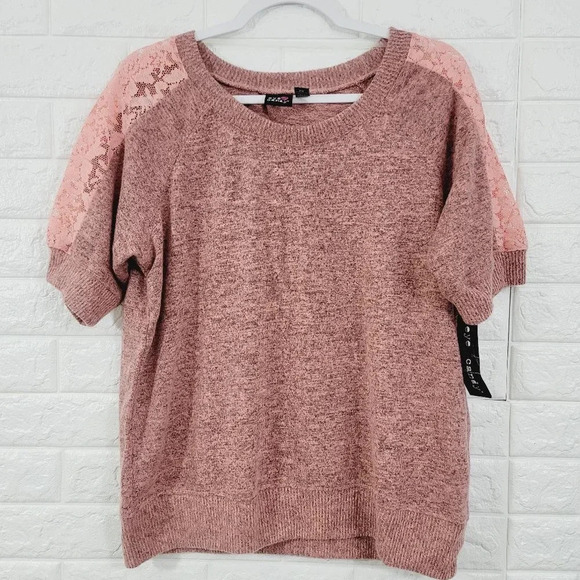 Eye Candy Women's Tweed Oversized Knit Sweater Mesh Sleeve Pink Size 2X NWT - Picture 1 of 4